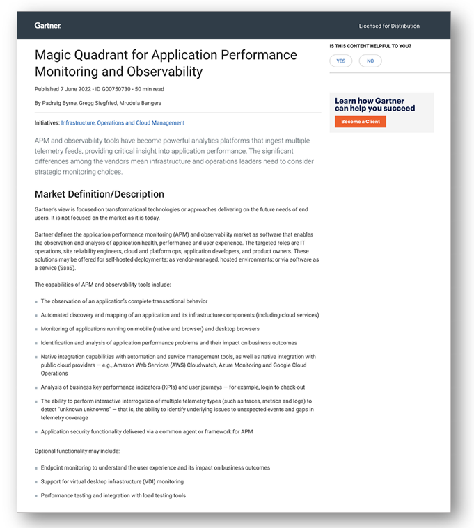 Gartner MQ for Application Performance Monitoring and Observability